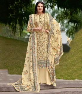 Unstitched Floral Printed Ladies Cotton Suits With Self Embroidery