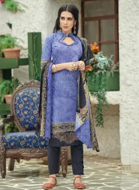 Unstitched Lawn Cotton Pakistani Blue Suit Dress material