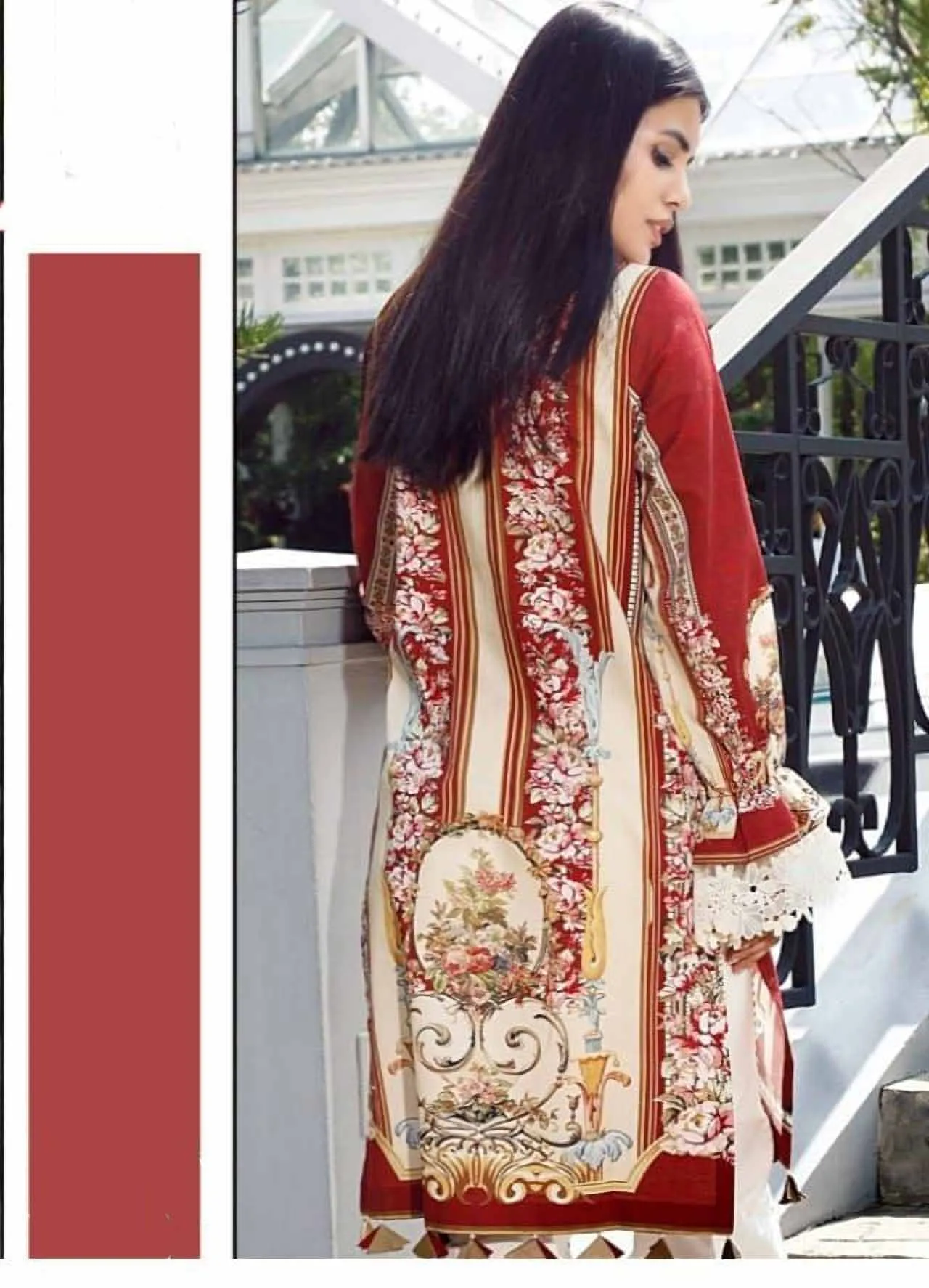 Unstitched Lawn Cotton Red Printed Pakistani Style suits