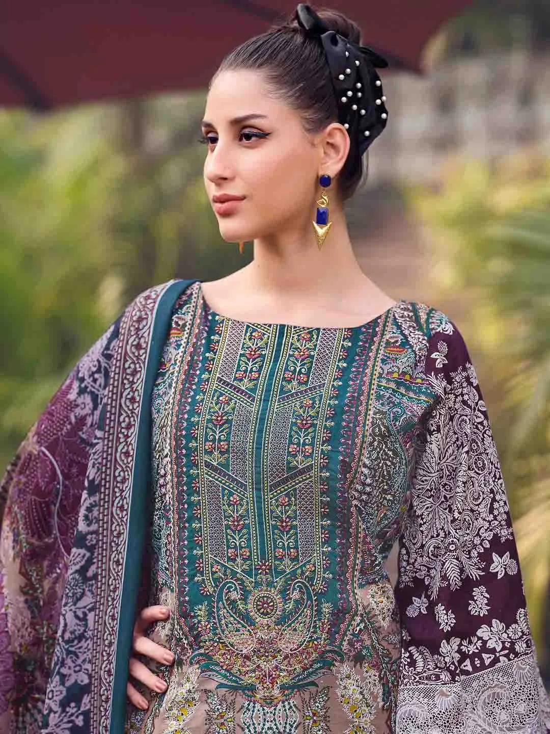 Unstitched Pure Cotton Pakistani Print Suit Dress Material with Dupatta