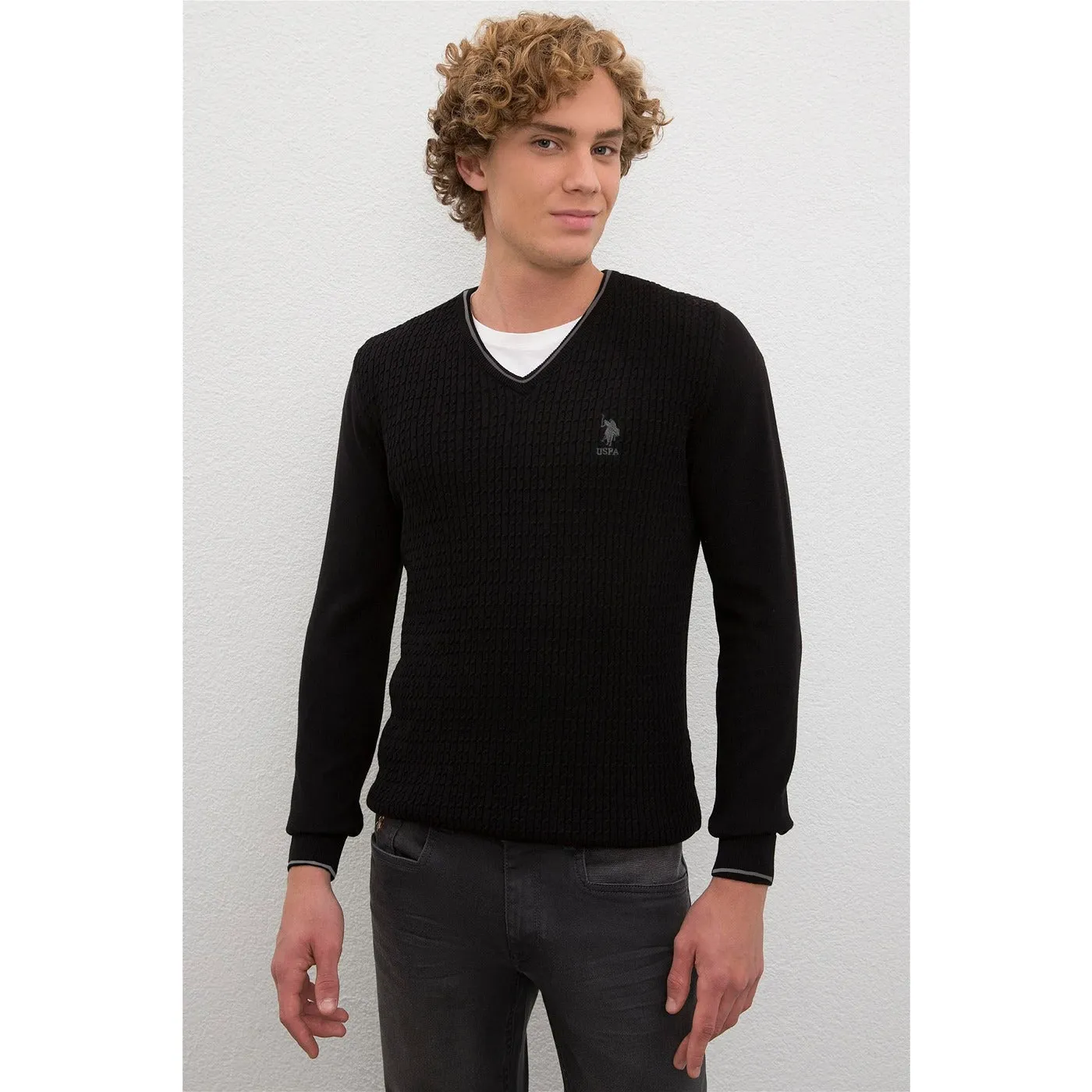 USP Black V-Neck Sweater