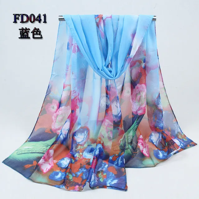 Wholesale 10 colors 2017 new fashion chiffon scarf polyester print autumn summer Pattern silk scarves shawl women