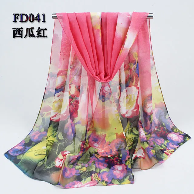 Wholesale 10 colors 2017 new fashion chiffon scarf polyester print autumn summer Pattern silk scarves shawl women