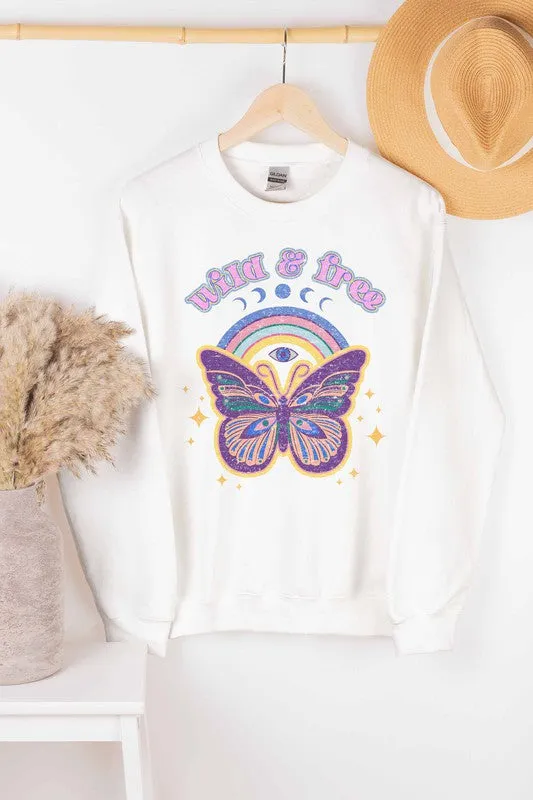 WILD AND FREE BUTTERFLY GRAPHIC SWEATSHIRT