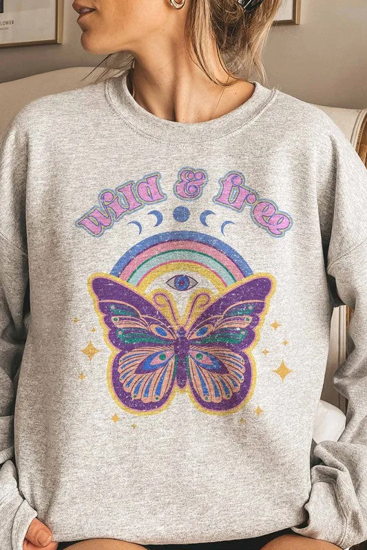 WILD AND FREE BUTTERFLY GRAPHIC SWEATSHIRT