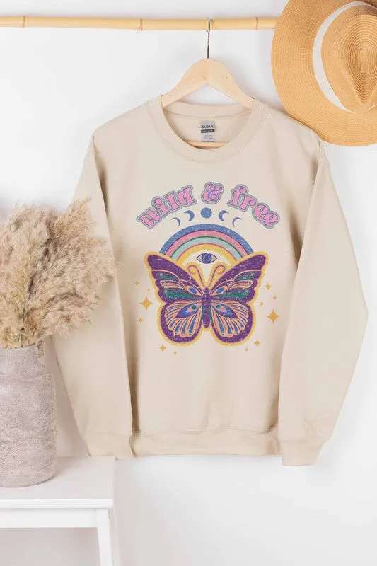 WILD AND FREE BUTTERFLY GRAPHIC SWEATSHIRT