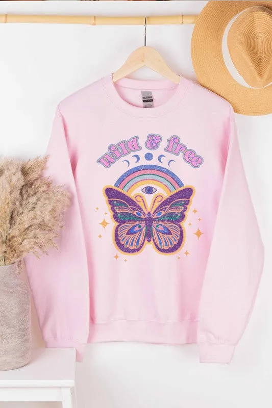 WILD AND FREE BUTTERFLY GRAPHIC SWEATSHIRT