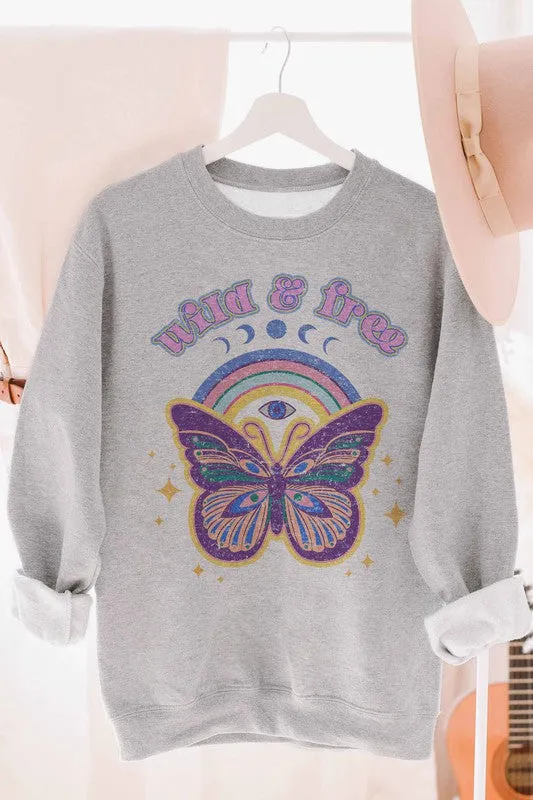 WILD AND FREE BUTTERFLY GRAPHIC SWEATSHIRT