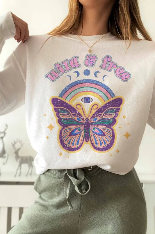 WILD AND FREE BUTTERFLY GRAPHIC SWEATSHIRT