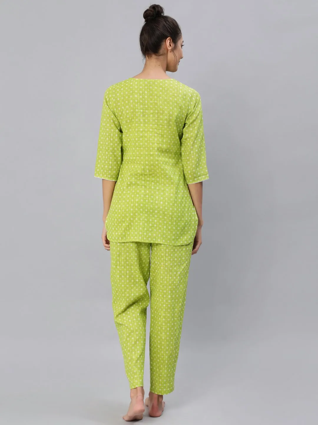 Women Green Printed Night Suit Set