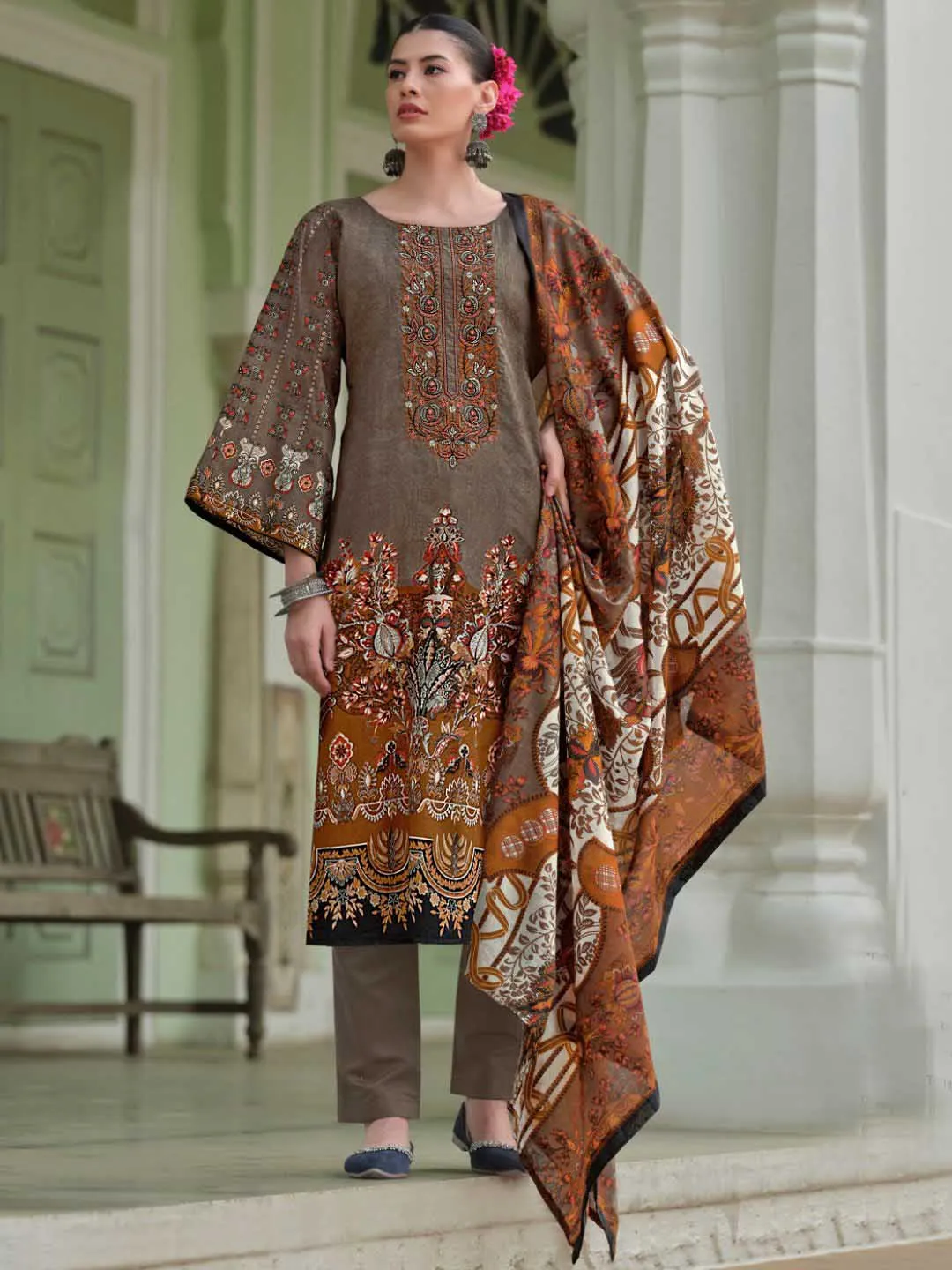 Women's Pakistani Print Unstitched Pure Cotton Salwar Suit Material