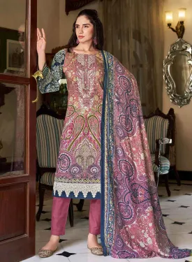 Women's Pink Pakistani Print Unstitched Cotton Suit Dress Material