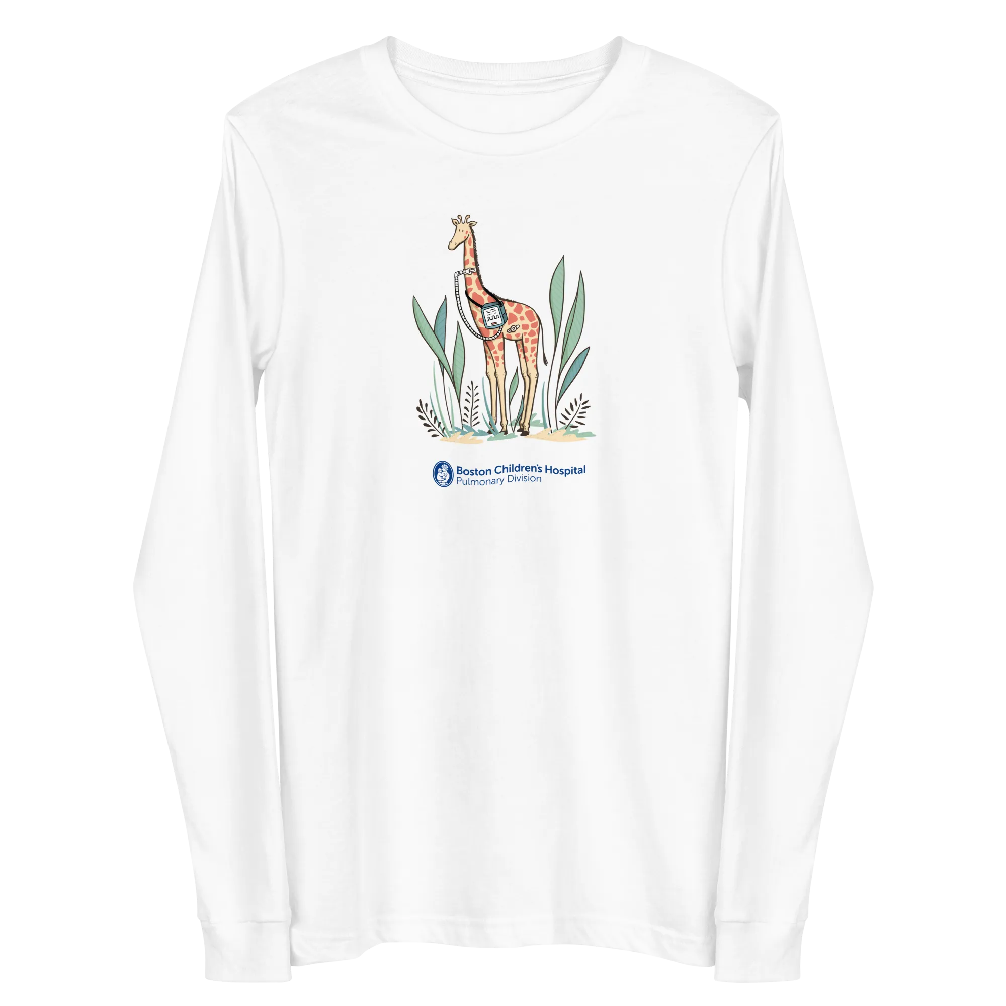 Z - Boston Children's Pulmonary Division - Junie The Giraffe- Adult Long Sleeve T-Shirt